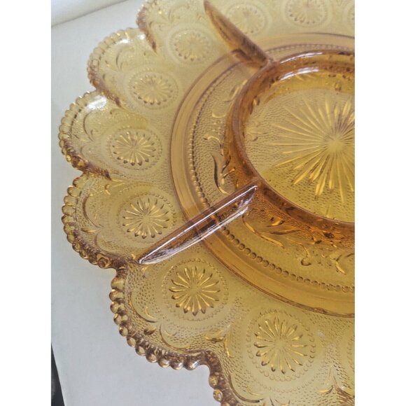 Brockway Glass AMBER "AMERICAN CONCORD" - 5 Section Divided Plate 1970's - Picture 3 of 10